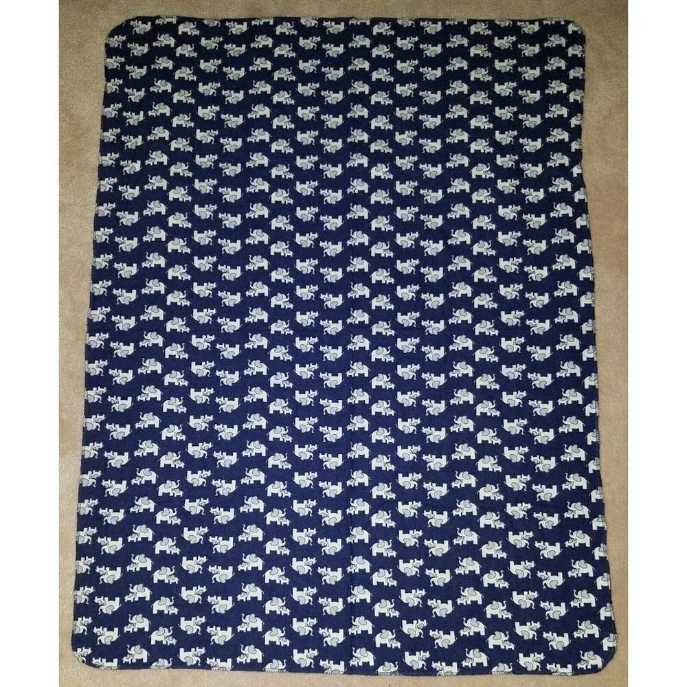 Koala Baby Blue White Elephants Receiving Blanket Lovey Security 100% Cotton